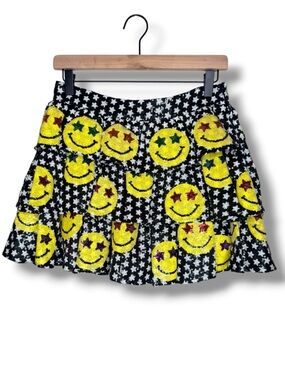 Queen of Sparkles Smiley Face Emoji Sequin Sparkly Skirt ✨✨Sz Small